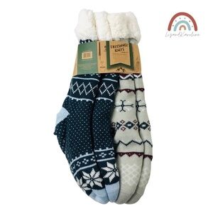 New! Treehouse Knits Sherpa Cozy Slipper Non Slip Socks 2 Pack